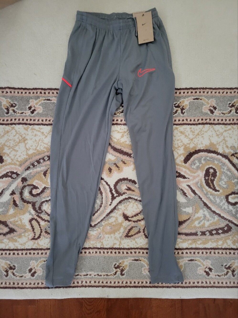 Nike Light Gray Athletic Pants with Pink Logo Accent New With Tags